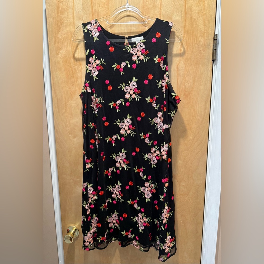 Charter Club Black Embroidered Floral Midi Mesh Dress